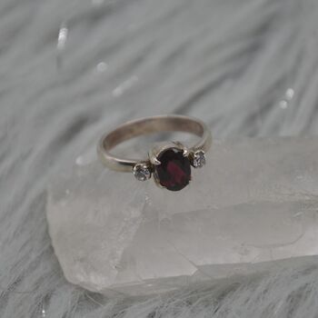 Red Garnet, Cz Sterling Silver Ring: January Birthstone, Handmade Stacking Ring, UK Size L, 2 of 9
