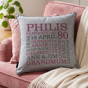 Personalised 80th Birthday Word Art Cushion, 3 of 9
