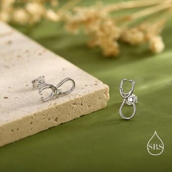 Sterling Silver Tiny Stethcope Stud Earrings, 2 of 12