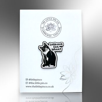 Lesbians Eat What Pussy Cat Enamel Lapel Pin Badge, Gay Pride Brooch, Inclusive Lgbtqia+ Gift, 4 of 8