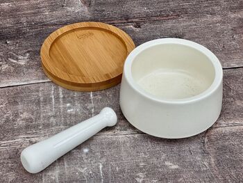 Scandi Home Cream And Wood Pestle And Mortar, 2 of 4