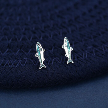 Sterling Silver Sardine Stud Earrings, 2 of 11