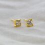 Yellow Gold Princess Cut Birthstone Earrings April Diamond, thumbnail 1 of 5
