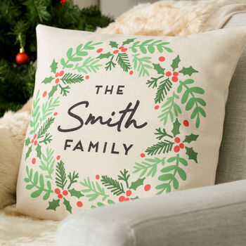 Personalised Christmas Family Wreath Decoration Cushion, 2 of 2