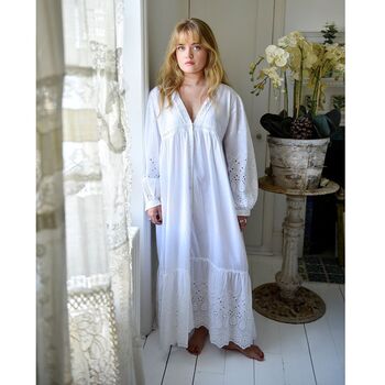 Ladies Long Sleeve Embroidered Nightdress With Lace 'Clarissa', 2 of 10