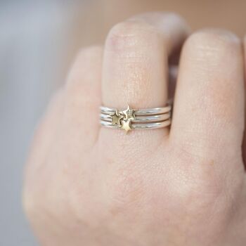 Lunar Three Star Silver And Gold Stacking Ring Set, 4 of 7