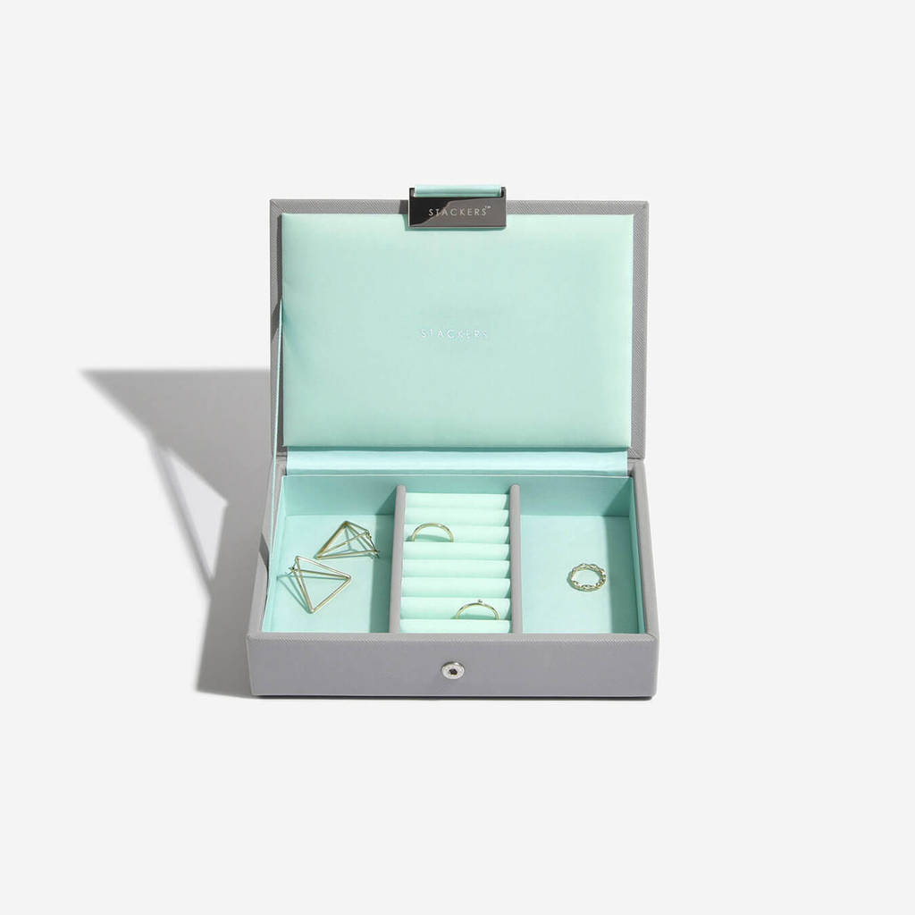Dove Grey With Mint Mini Jewellery Box Lid By Stackers ...