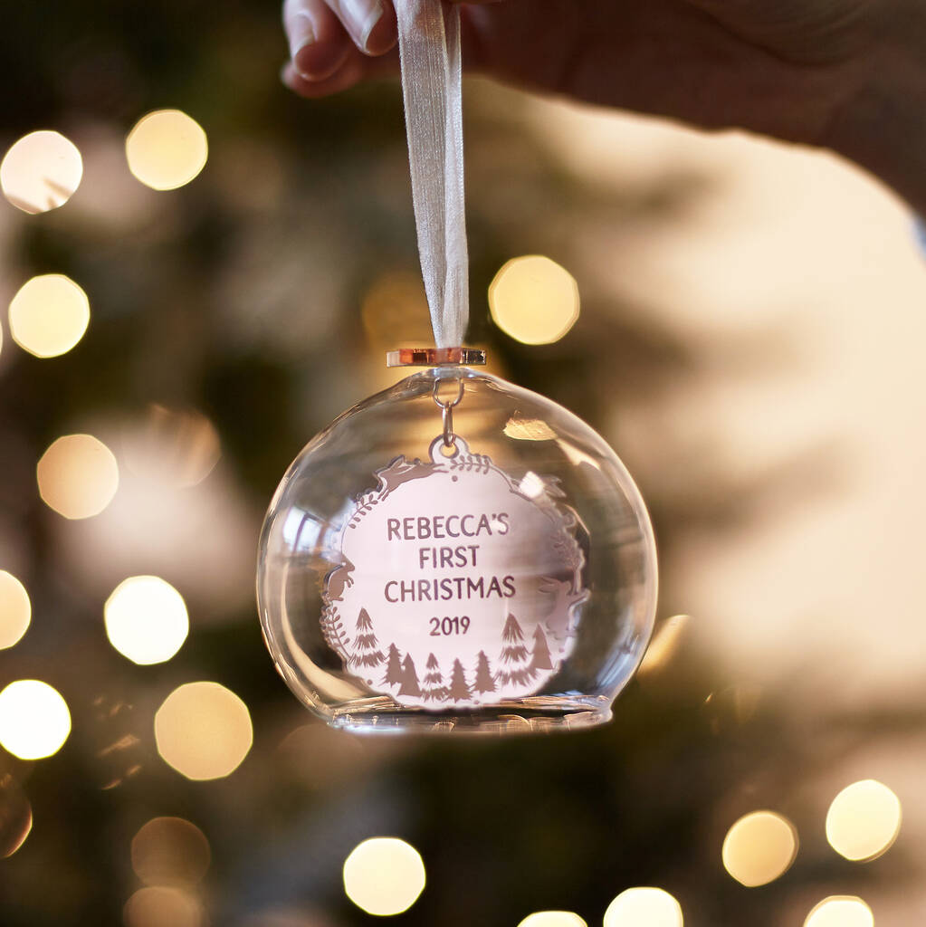 baby's first christmas glass ornament