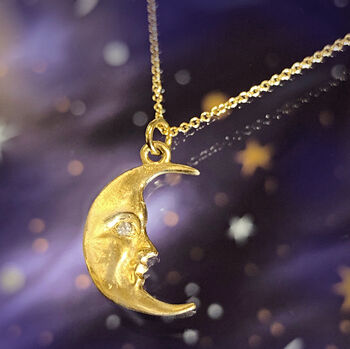 Solid Gold Moonface Necklace With Real Diamond Eye, 3 of 12