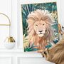 Lion In The Gold Green Jungle Leaves Wall Art Print, thumbnail 1 of 5