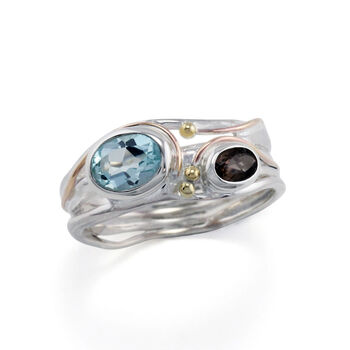 Organic Smokey Quartz And Blue Topaz Ring, 3 of 9