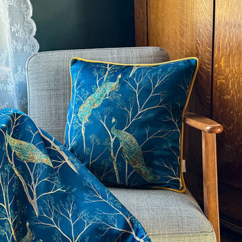 Luxury Super Soft Velvet Cushion Peacock Blue With Optional Piping, 3 of 8
