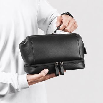 Personalised Men's Leather Initial Wash Bag, 5 of 10