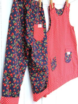 Reversible Baby Kids Cotton Spotty Strawberry Trousers, 8 of 10