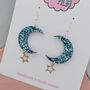 Sparkly Moon And Star Glitter Resin Earrings, thumbnail 5 of 8