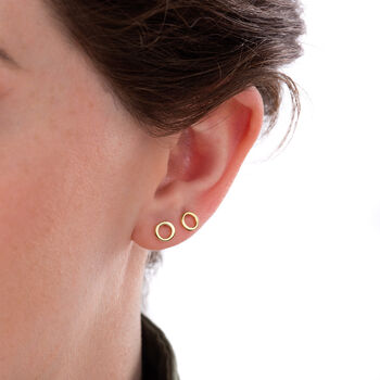 Silver Small Open Circle Stud Earrings, 2 of 3