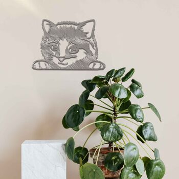 Metal Peaking Cat, Rusted Cat Wall Decor, Cat Gift, 5 of 10