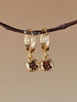 Red Pomegranate Huggie Hoop Earrings, 10 of 12