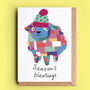 'Patchwork Sheep' Funny Christmas Card, thumbnail 1 of 2