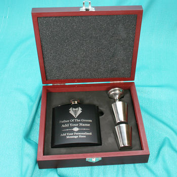 Personalised Father Of The Groom Hip Flask Silver Cups, 2 of 6