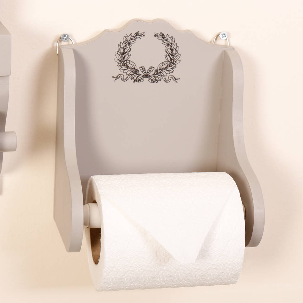 grey wooden toilet roll holder