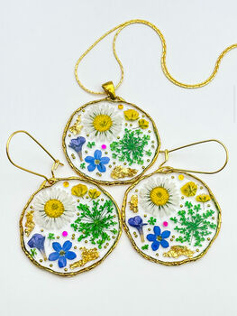 Medium Earrings With Daisies, Lavender And Green Flowers, 5 of 12