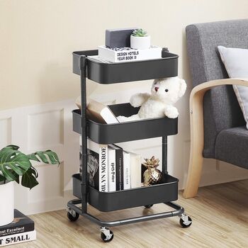 Three Tier Storage Trolley Rolling Utility Cart Shelves, 5 of 12