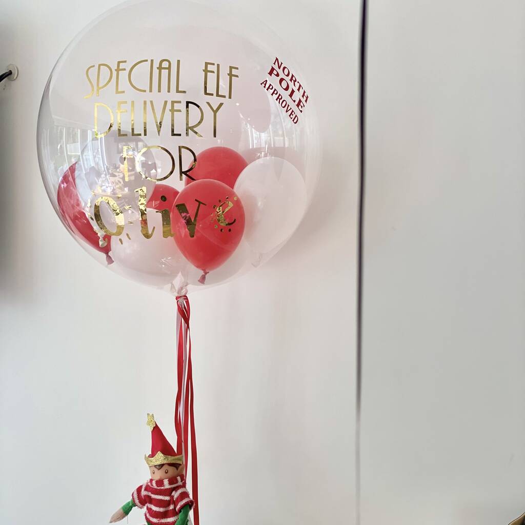 Personalised Elf Arrival Christmas Balloon, 1 of 3