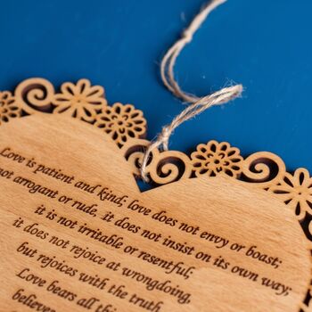 “Love Endures All Things” Bible Verse Heart Sign, 3 of 6