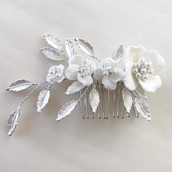 White Porcelain Floral Hair Comb, 3 of 5