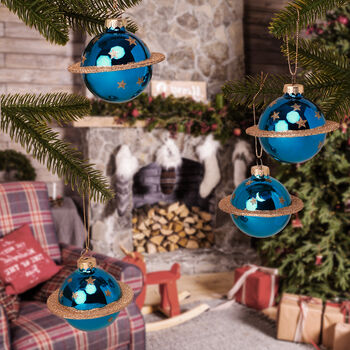 G Decor Four Blue And Gold Planet Christmas Baubles, 7 of 7