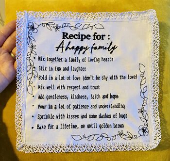 Embroidered Handkerchief Recipe For A Happy Family, 4 of 4