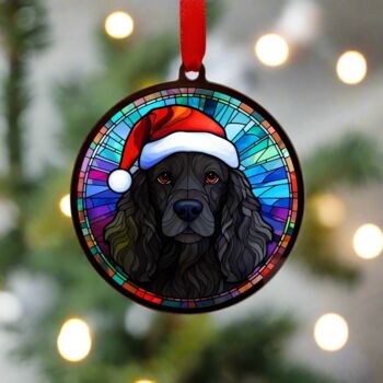 Springer Spaniel Black In Santa Hat Suncatcher Decoration, 3 of 6