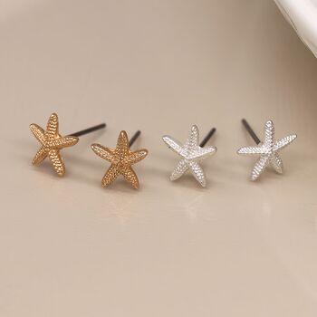 Silver And Gold Plated Starfish Stud Earring Set, 3 of 6