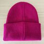 Deep Cuff Hot Pink Beanie With Embroidered British Bulldog, thumbnail 2 of 3