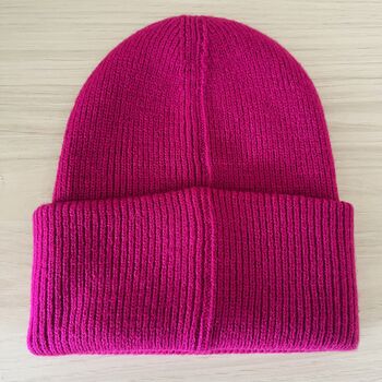 Deep Cuff Hot Pink Beanie With Embroidered British Bulldog, 2 of 3