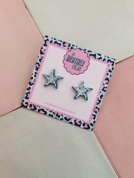 Starfish Glitter Resin Studs / Beach Lover Gift / Coastal Statement Jewellery / Ocean Inspired Accessories, 3 of 5