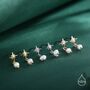 Starburst And Tiny Dangle Pearl Stud Earrings In Sterling Silver, thumbnail 3 of 10