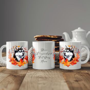Personalised Dog Mug Husky In An Autumn Wreath, 2 of 2