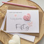 Personalised Pink Crochet Heart Mum 50th Birthday Card, thumbnail 2 of 2