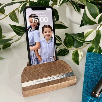 Personalised Beech Wood Phone Stand, 6 of 10