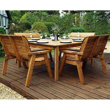 Eight Seater Square Garden Table Set With Four Benches, 2 of 3
