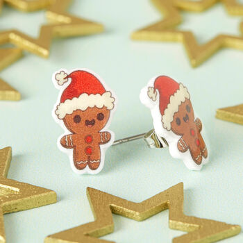 Festive Gingerbread Man Resin Christmas Earrings, 3 of 6