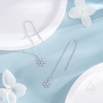 Sterling Silver Snowflake Threader Earrings, 7 of 12