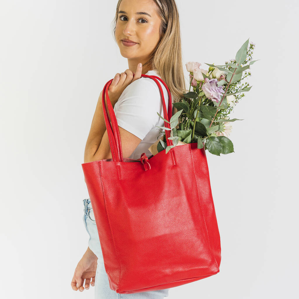 Red Leather Tote Shopper By Grace & Valour