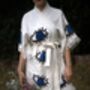 Organic Short Cotton Kimono: White With Dark Blue And Black Eye, thumbnail 2 of 6