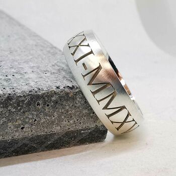 Men's Roman Numerals Personalised Silver Ring, 5 of 10