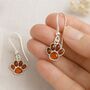 Sterling Silver Baltic Amber Paw Print Drop Earrings: Cat And Dog Lover Gift – 15mm, thumbnail 1 of 9