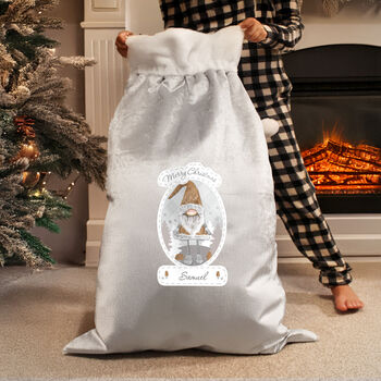 Personalised Christmas Gonk Luxury Silver Grey Sack, 2 of 3