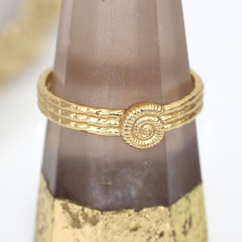 18ct Gold Plated Textured Ammonite Ring, 2 of 4